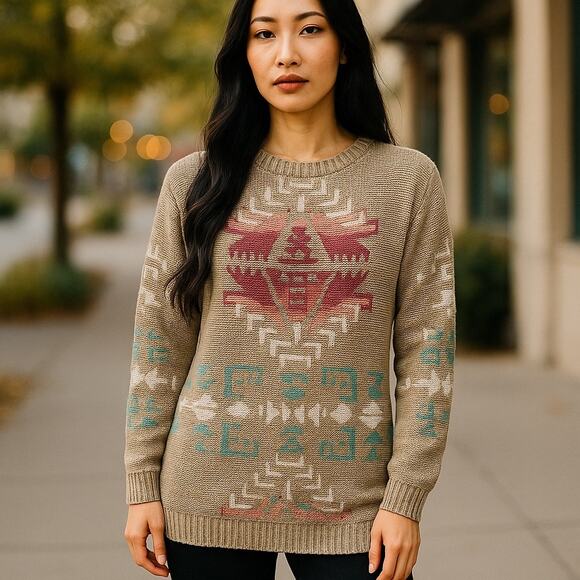 Ralph Lauren Aztec Knit Sweater Womens XS South Western Tribal Bohemian Boho - Picture 1 of 11